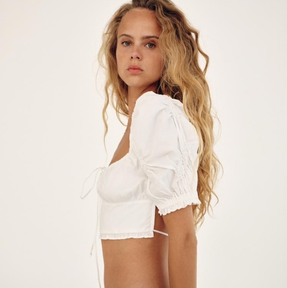 NEW Zara | White Open Back Crop Top With Puff Sleeves - Picture 10 of 12